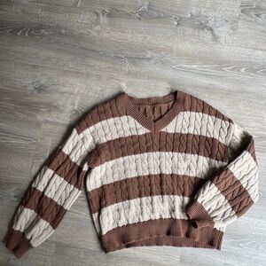 Cable Knit Striped Sweater
